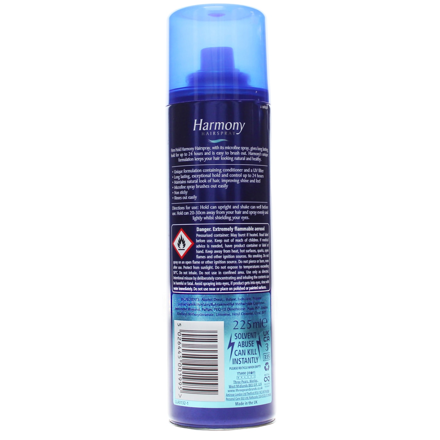 Harmony Blue 225ml Hairspray Firm PMP £1.99