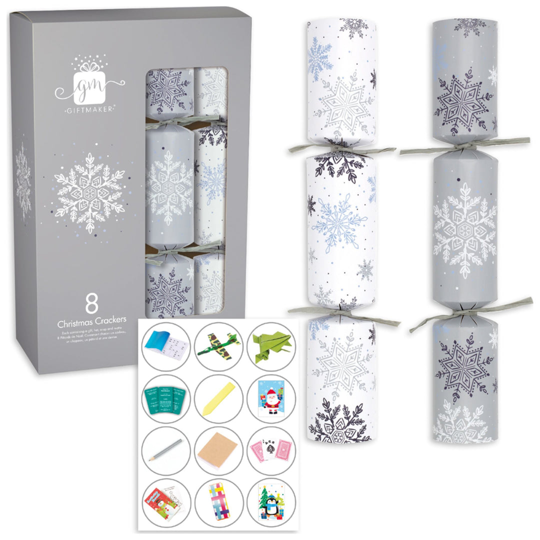 Giftmaker 8 Silver & White Plastic-Free Christmas Crackers