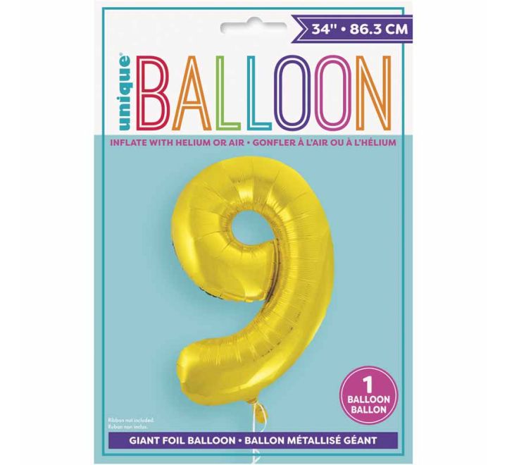 34in CLASSIC GOLD NUMBER 9 FOIL BALLOON
