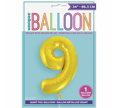 34in CLASSIC GOLD NUMBER 9 FOIL BALLOON