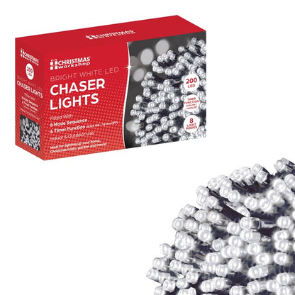 The Christmas Workshop 200 Bright White LED Chaser Christmas Lights