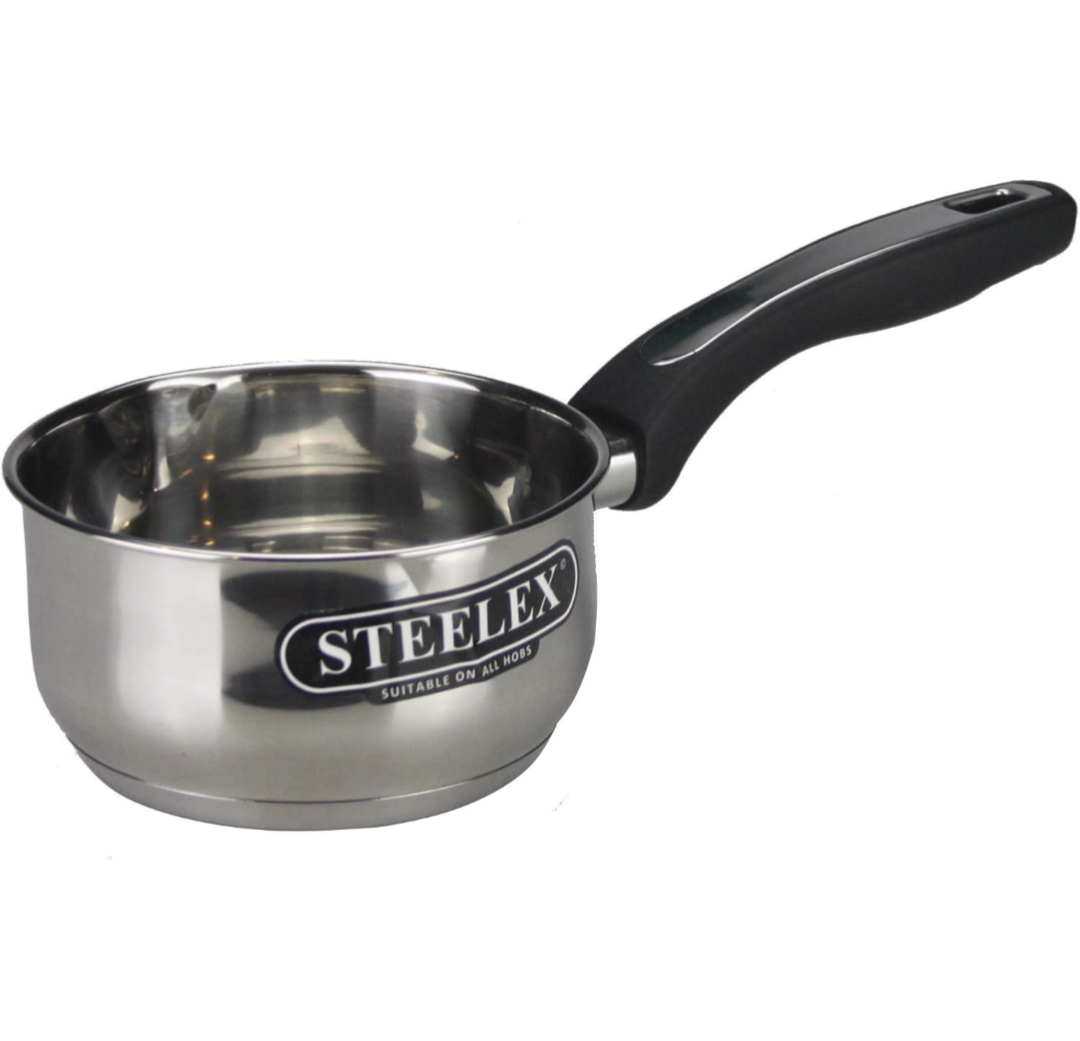 STEELEX Stainless Steel Induction Milk Pan - 14cm with Pouring Lip Spout - Deep Saucepan