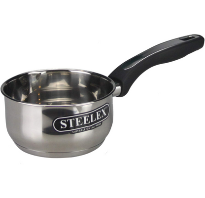 STEELEX Stainless Steel Induction Milk Pan - 14cm with Pouring Lip Spout - Deep Saucepan