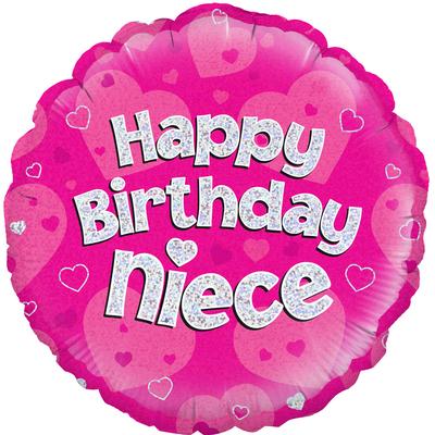 Ballon alu Oaktree 45cm Joyeux Anniversaire Nièce Holographique Rose