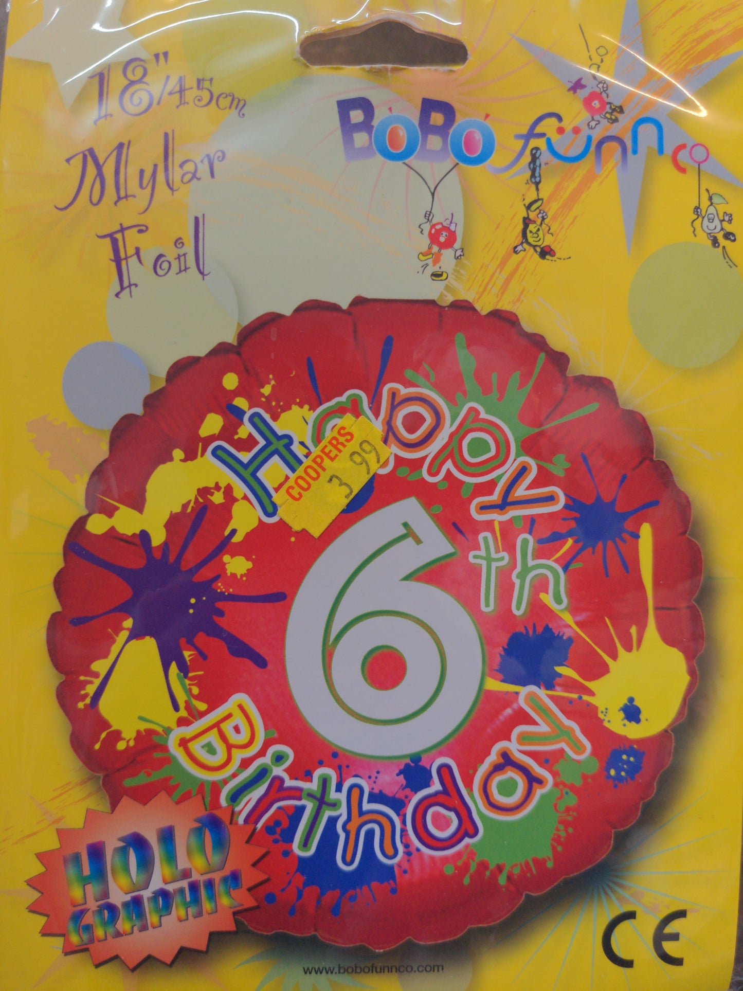 Happy 6th birthday holographic Helium balloon 18in