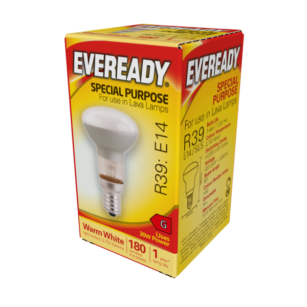 Ampoule de rechange Eveready E14 (culot à vis étroit) 180lm 30W 2700K (blanc chaud) pour lampe à lave, boîte de 1