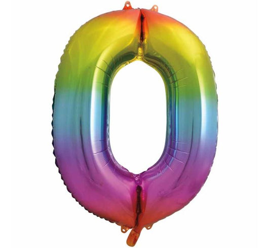 Unique 34″ Rainbow Number 0 Shaped Foil Balloon