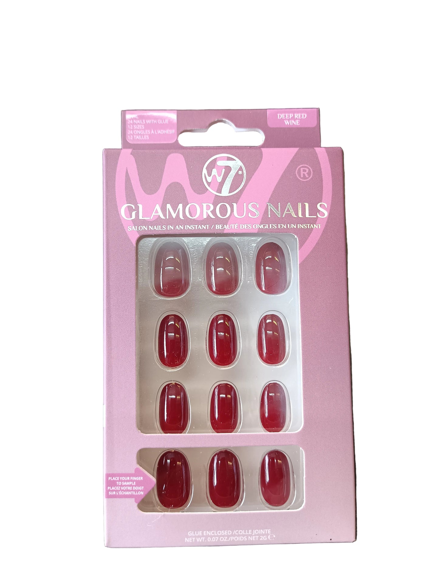 W7 Ongles Glamour avec Colle -ROUGE LIE DE VIN