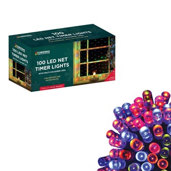 Christmas Workshop 100LED Battery Operated Timer Net Light -Multi Colour