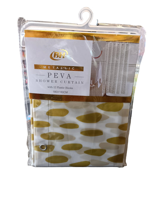 Rideau de douche métallique Peva avec 12 crochets en plastique couleurs assorties 180 x 180 cm