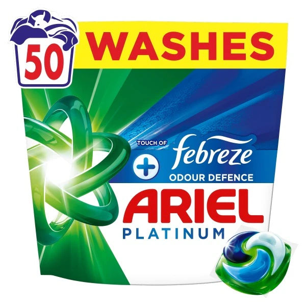 Ariel Platinum Febreze Odour Defense Washing Pods, 50 Washes
