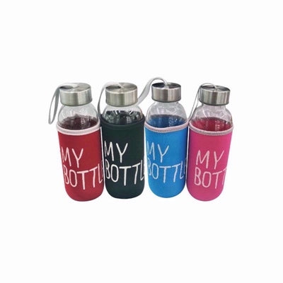 ADORN GLASS BOTTLE WITH SLEEVE 300ML ASSSORTED