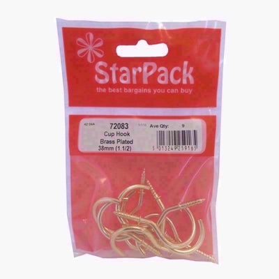 STARPACK CUP HOOKS BRASS PLATED 38MM