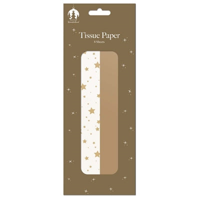 Papier de soie Noël Or/Étoiles dorées (8 feuilles)