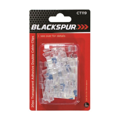 BLACKSPUR 20 PINCES ADHÉSIVES TRANSPARENTES POUR CÂBLES DOUBLES