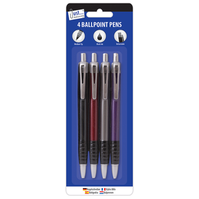 Just Stationery 4 Ball Point Pens (Pack 4)