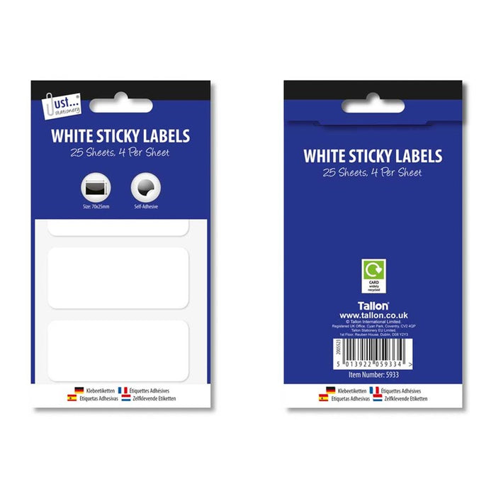 100 White 70 x 25 mm Sticky Labels