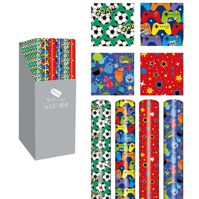3 Metre Gift-Wrap Boys Designs