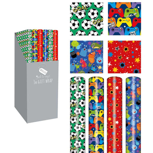 3 Metre Gift-Wrap Boys Designs