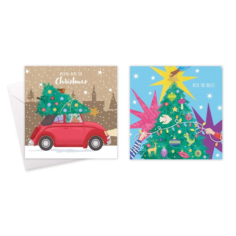 Christmas Cards 10 Square Kraft - Car/tree