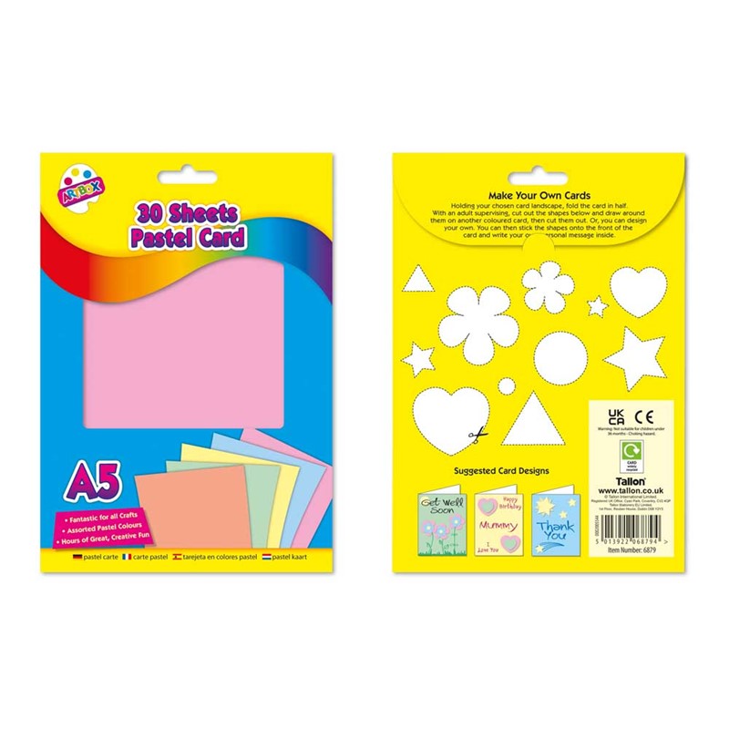 30 Sheets A5 Pastel Card Assorted Colours