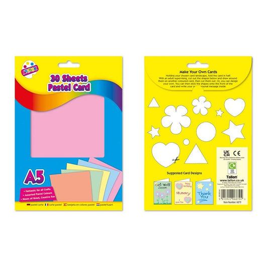 30 feuilles de papier cartonné A5 couleurs pastel assorties