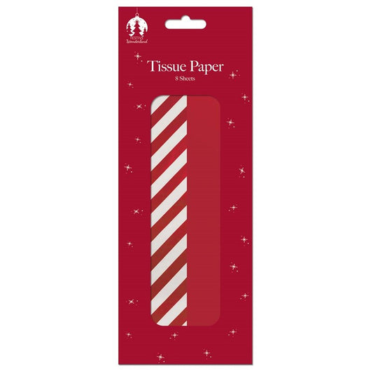 Papier de soie Noël Rouge/Rayures (8 feuilles)
