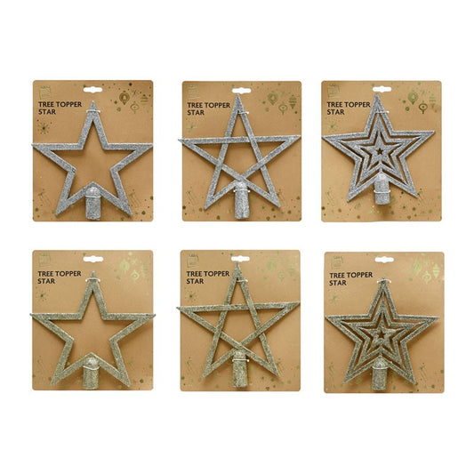 CIME D'ARBRE DE NOËL ÉTOILE PAILLETTÉE MAGIE FESTIVE 18,5CM MOTIFS ASSORTIS