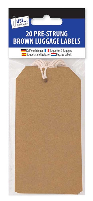 20 Brown Luggage Labels 12 x 6cm