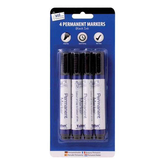 4 Black Permanent Markers Chisel Tip