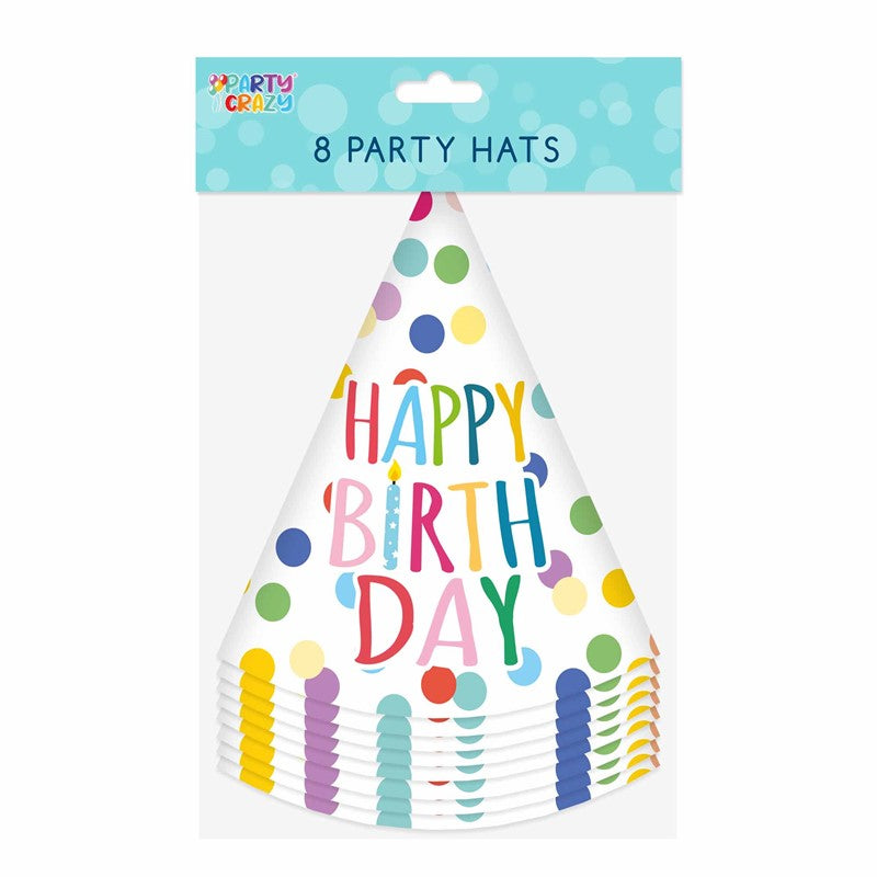8 Chapeaux de fête coniques Joyeux anniversaire