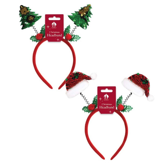 Plush XMAS Sequin Hat/Tree Wobbly Headband