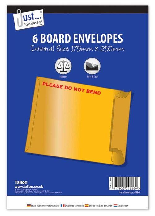 6 Board Envelopes 175 x 250mm
