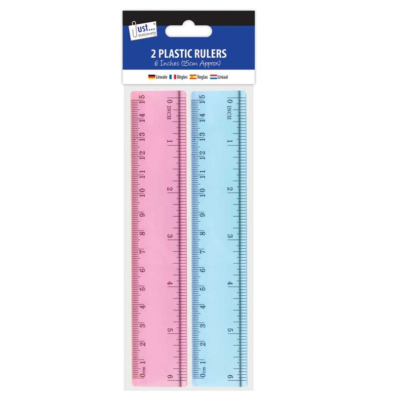 2 Pack 6" Plastic Rulers Assorted Colours