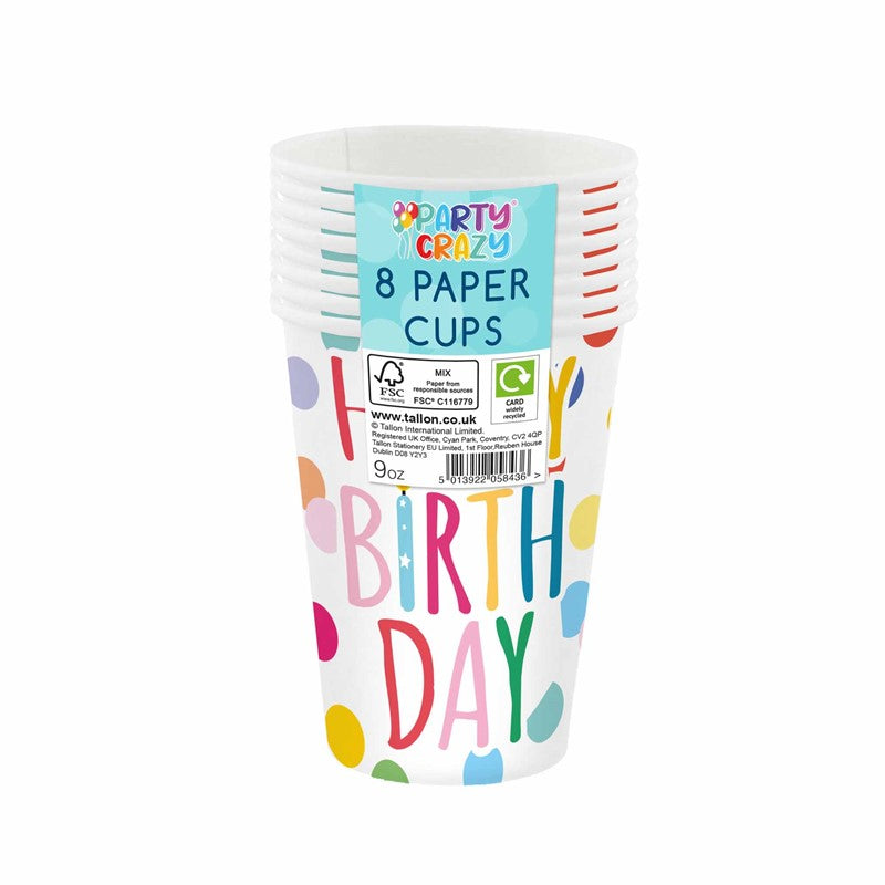 8 gobelets de 25 cl motif Joyeux Anniversaire