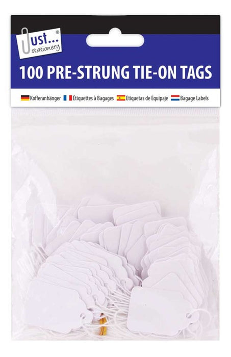 100 Pre Strung White Tags 25x39mm