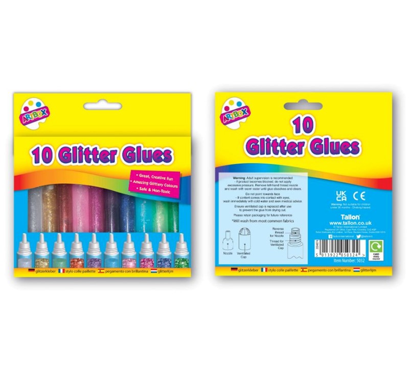 10 Assorted Colour Glitter Glue Pens