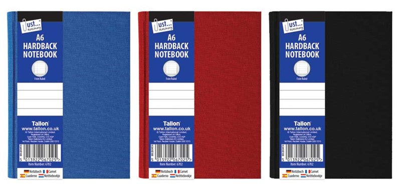 Carnet A6 ligné couverture rigide Rouge, Bleu, Noir