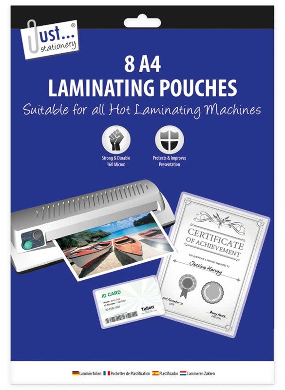 Pochettes de plastification A4 Just Stationery – Lot de 8