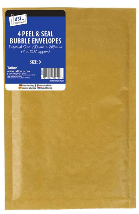 4 Bubble Envelopes Size D 180 x 265