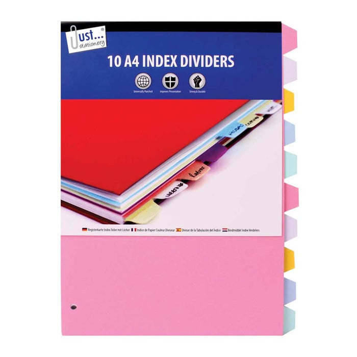10 A4 Index Dividers, Assorted Colours, Paper