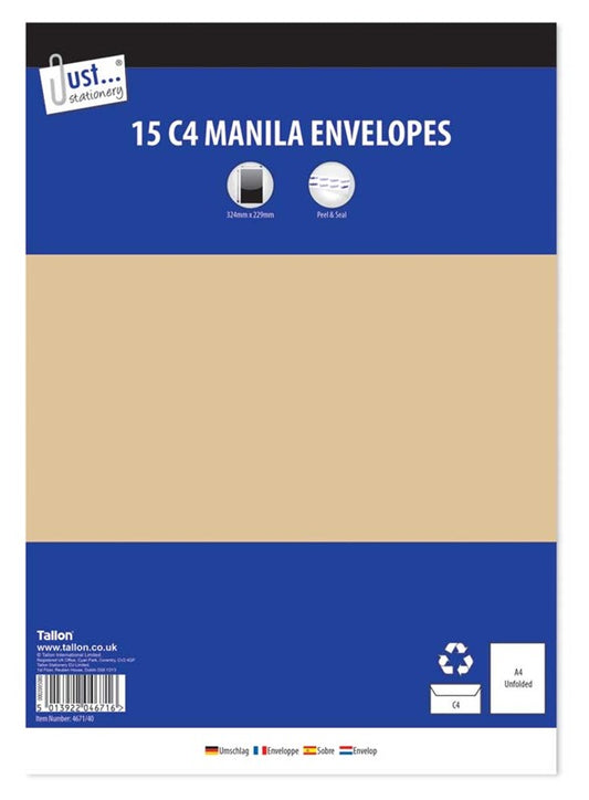 Enveloppes 15 x C4 Manille, auto-adhésives, 80 g/m²