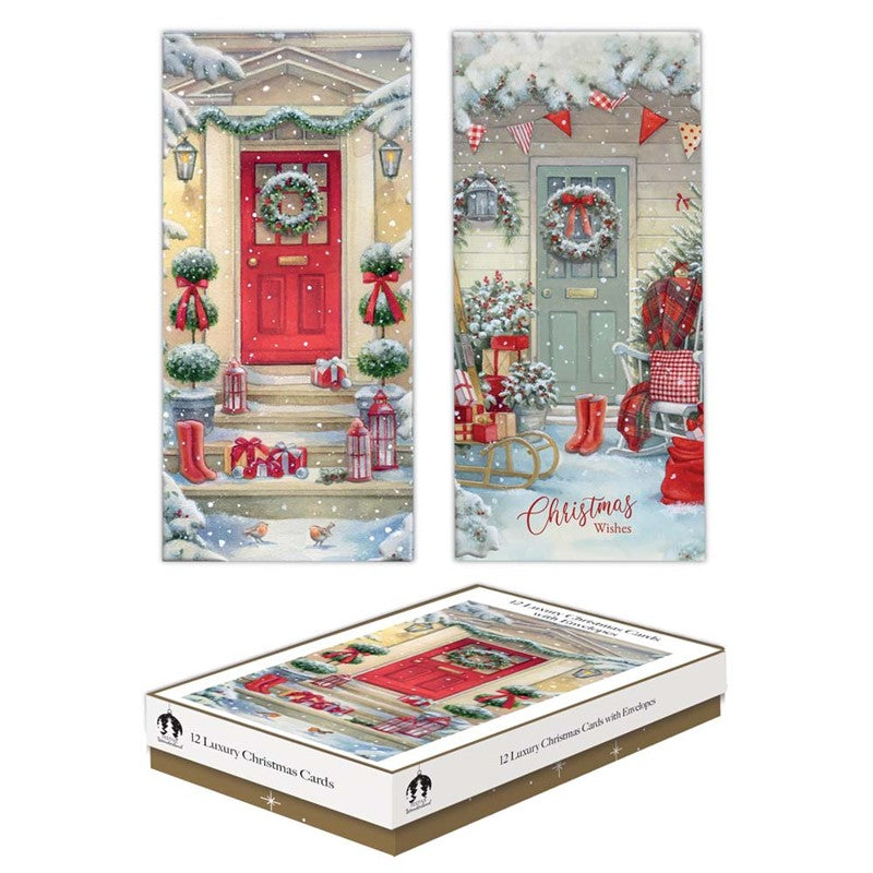 Cards XMAS 12 Slim Boxed - Traditional Doors
