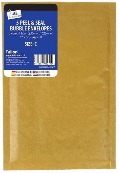 5 Bubble Envelopes Size C 150 x 215