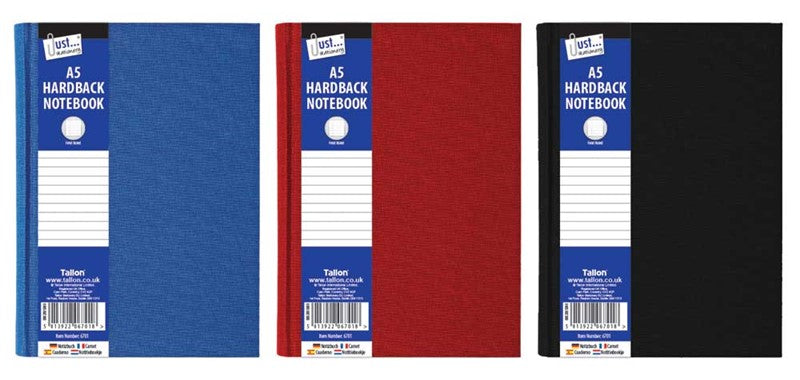 Carnet A5 ligné rigide rouge, bleu, noir