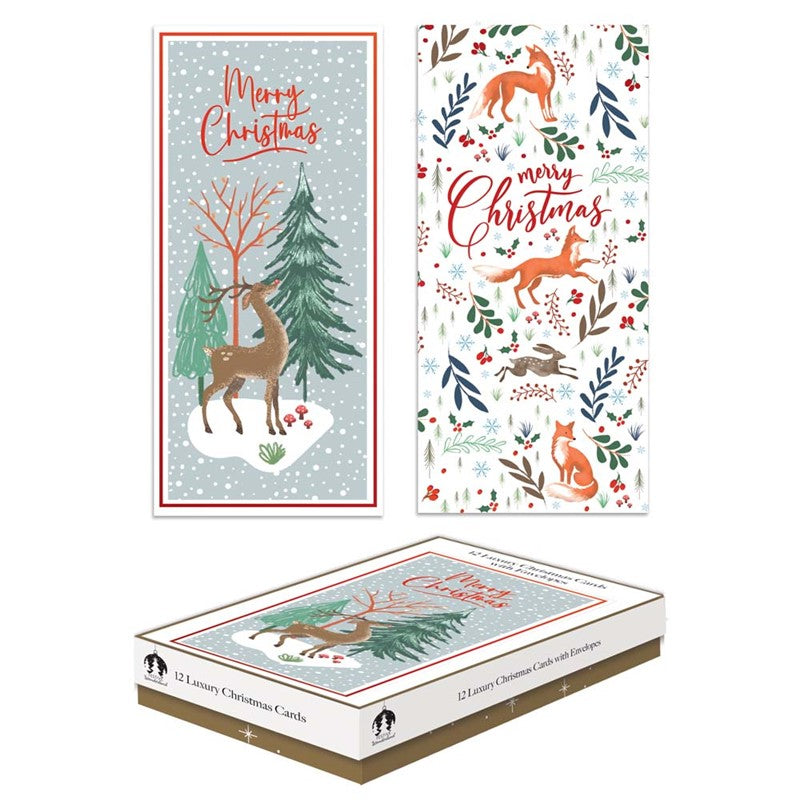 Cartes de Noël, 12 unités en coffret mince - Animaux de la forêt