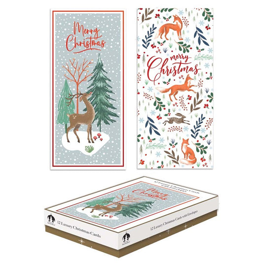 Cartes de Noël, 12 unités en coffret mince - Animaux de la forêt