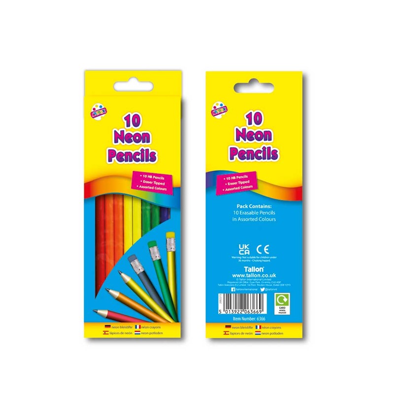 10 Neon Rubber Tip HB Pencils