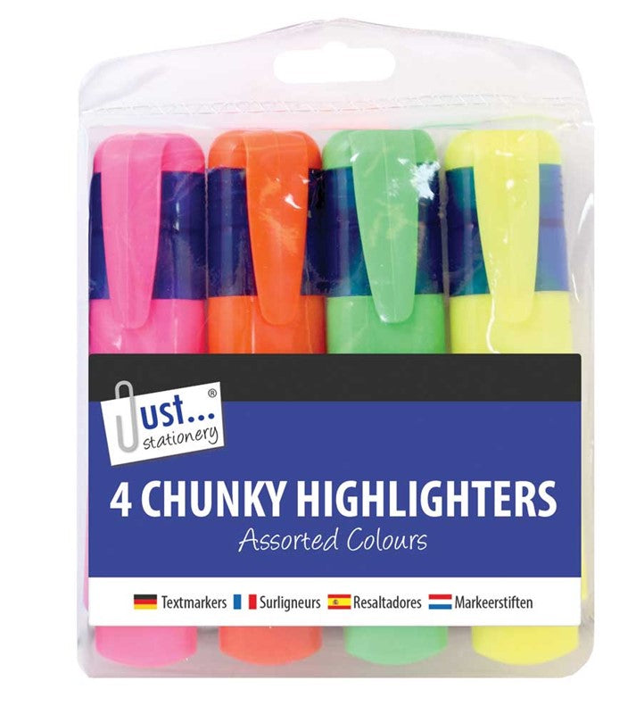 4 surligneurs épais aux couleurs fluo assorties