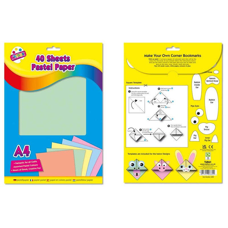 40 feuilles de papier pastel A4